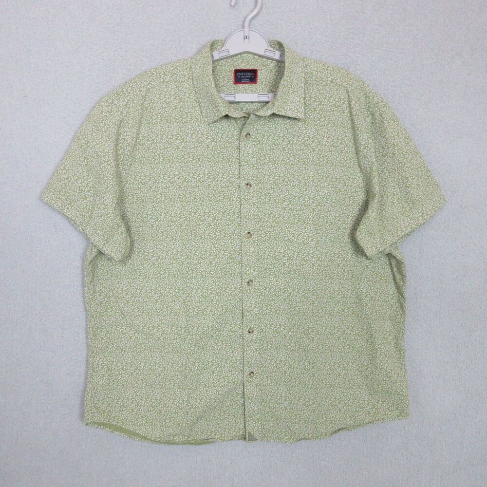 UNTUCKit Shirt Mens 2XL‎ Floral Light Green White Leaf Short Sleeve Cotton